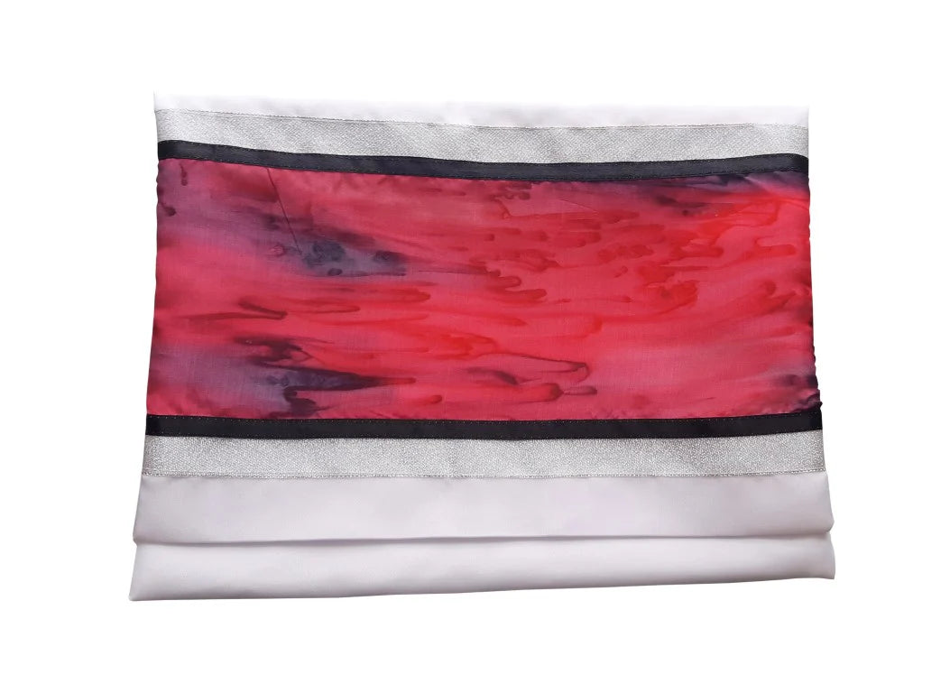 The Red and Black Marble Hand Painted Silk on Duchess Tallit Bag, Bar Mitzva Tallit Bag, Personalized Tallit Bag