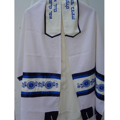 Blue Embroidered Wool Tallit