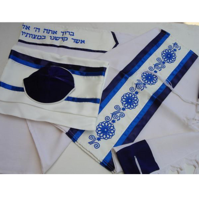 Blue Embroidered Wool Tallit