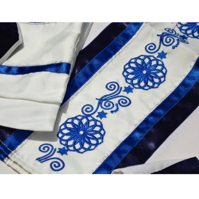 Blue Embroidered Wool Tallit