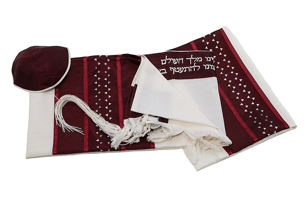 Bordeaux Star of David Tallit set, Bar Mitzvah Tallit Set, Wool Tallit, Jewish Prayer Shawl 