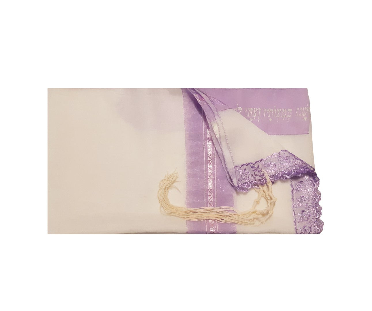 Lilac Lace Decorated Tallit for Girls, Sheer Tallit for women, Bat Mitzvah Tallit, Feminine Tallit flat 2