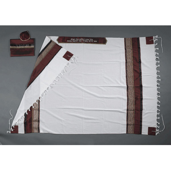 Jewish prayer shawl Wool Tallit With Bordeaux Stripes