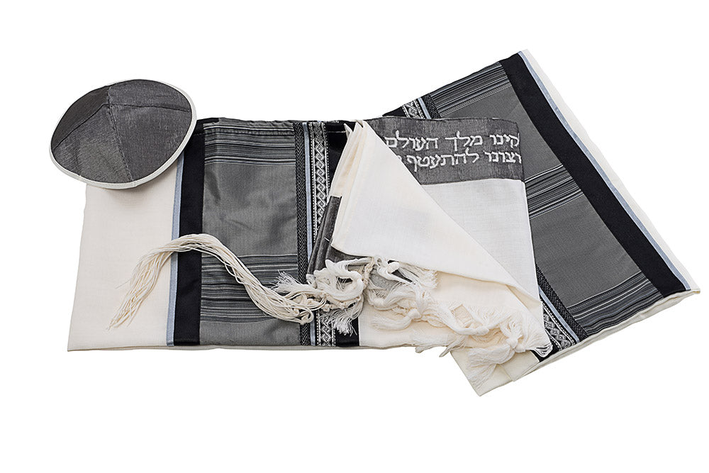 Modern Grey & Black Tallit for Men set