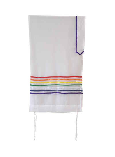 Handmade Sheer Rainbow Tallit, Joseph's Coat of Many Colors Tallis, Bat Mitzvah Tallit hung, Talit for Woman, Tzitzit